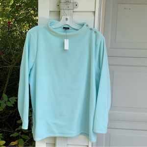 NWT Talbots Fun & Soft Cozy Blue Fleece Funnel Neck Shoulder Buttons Top